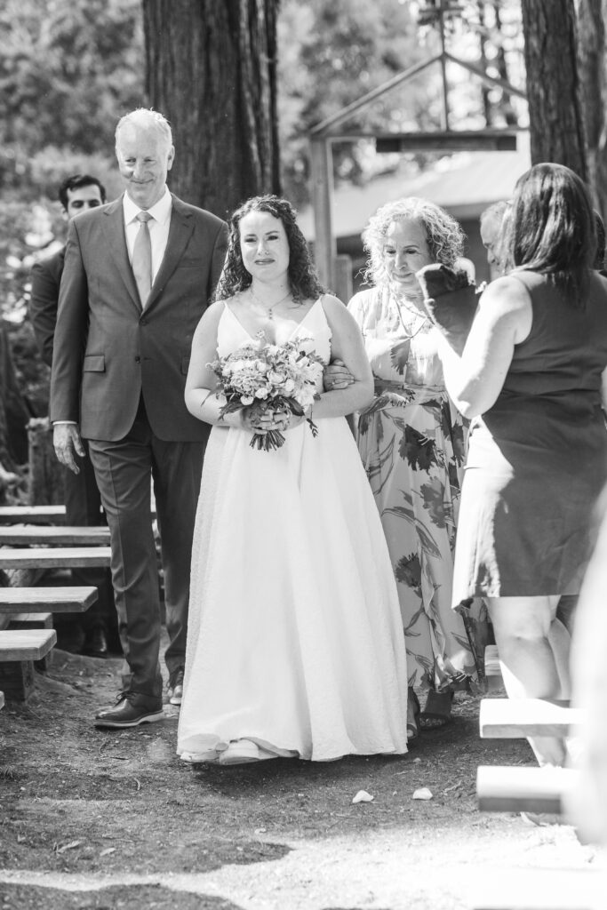 Bride walking down the aisle for her Santa Cruz YMCA CAMP CAMPBELL wedding