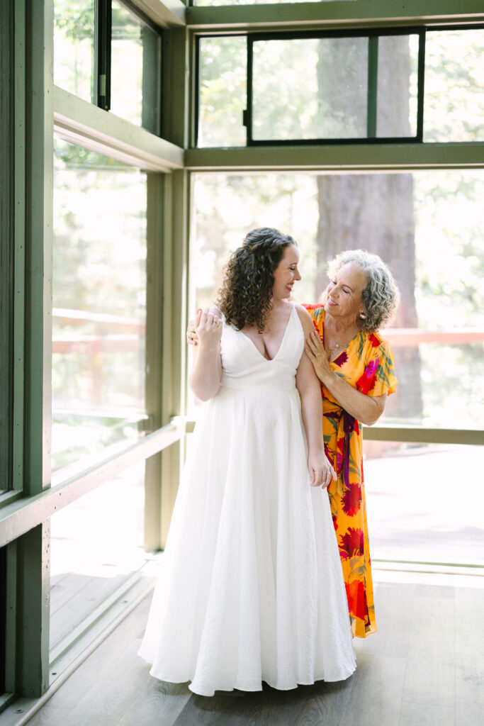 Bride getting ready for her wedding at YMCA camp campbell